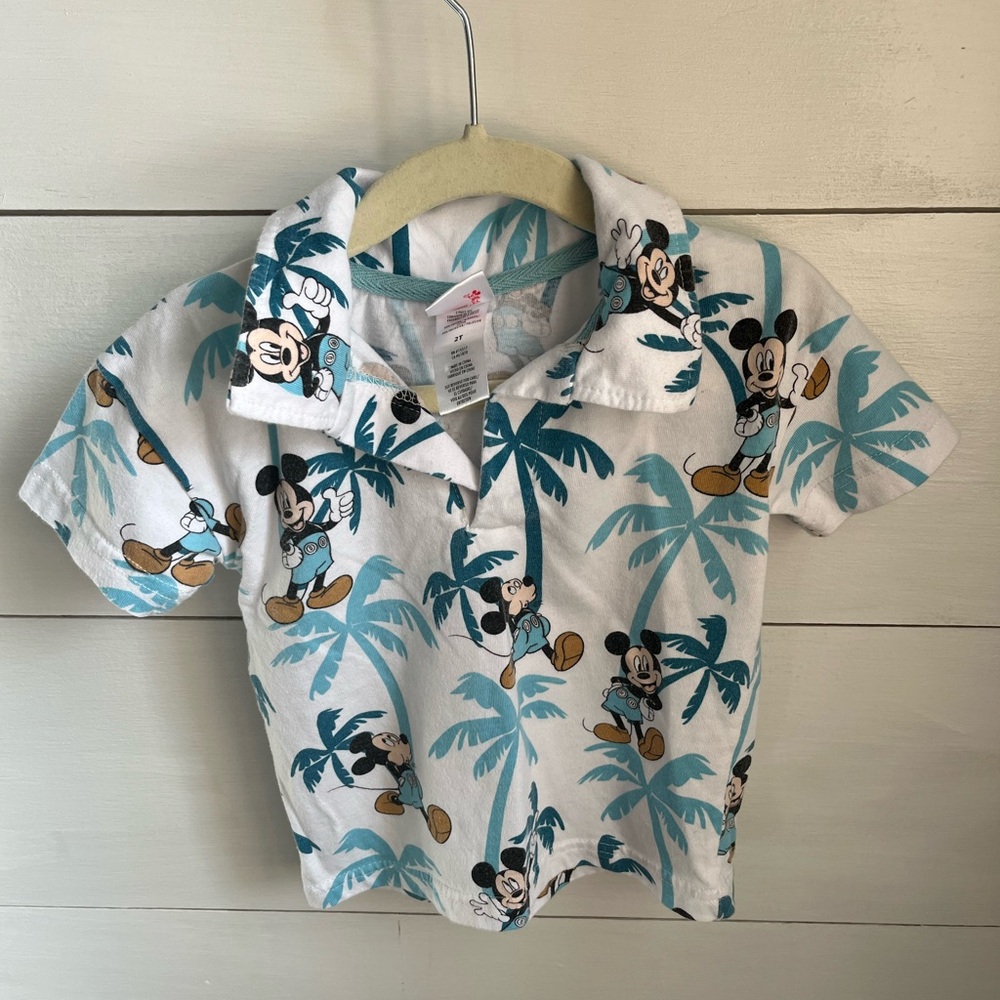 Disney Mickey Mouse White & Teal Palm-Print Polo Shirt